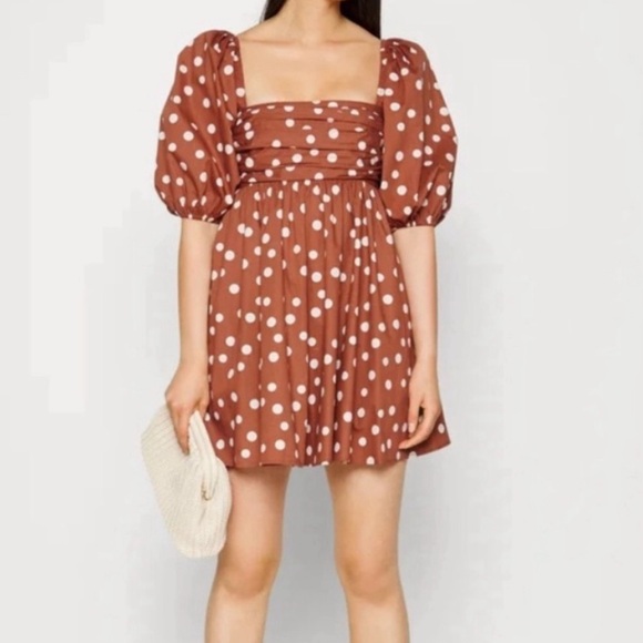 Abercrombie & Fitch Dresses & Skirts - Abercrombie & Fitch Emerson Brown Polkadot Poplin Puff Sleeve Mini Dress SZ LT